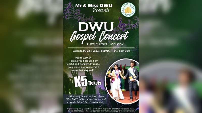 Team DWU to host Royal Melody Concert in preparation for Mr & Miss Madang Pageant